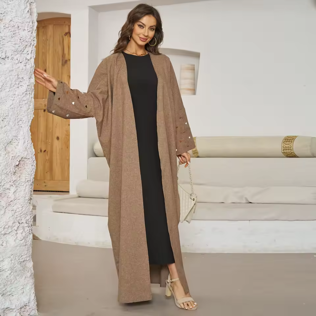 Linned Kimono med broderede hjerter