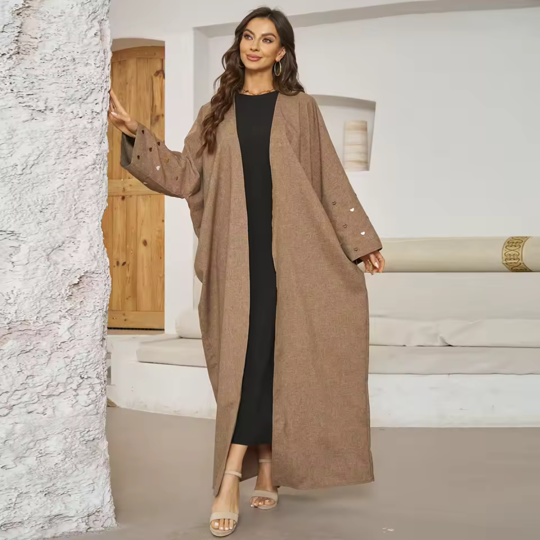 Linned Kimono med broderede hjerter