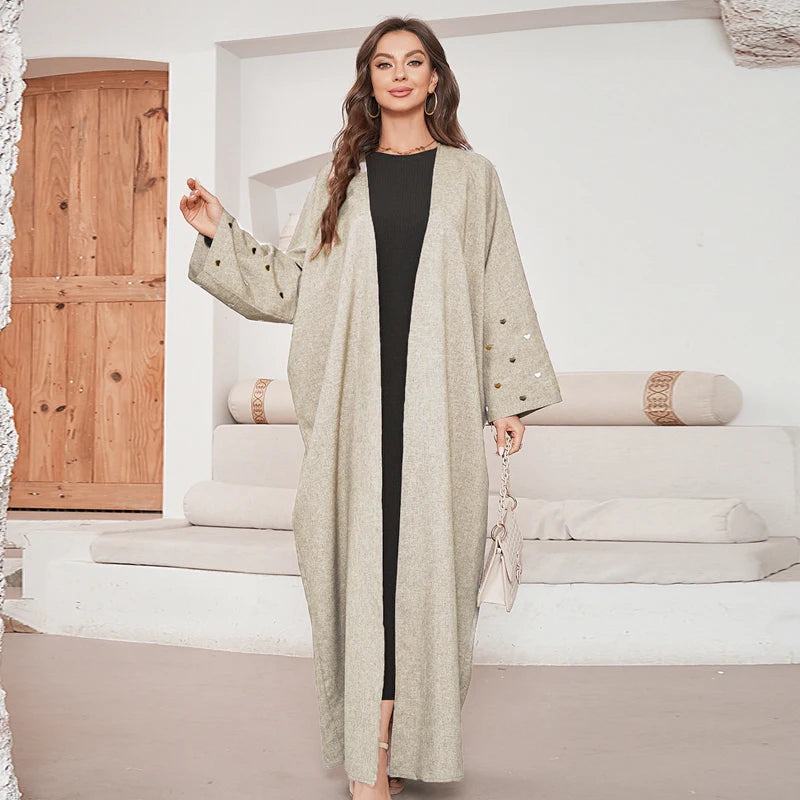 Linned Kimono med broderede hjerter