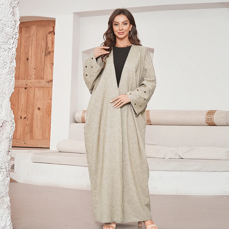 Linned Kimono med broderede hjerter